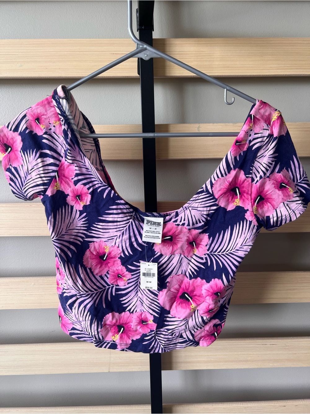 PINK Victoria's Secret Navy & Pink Tropical Floral Crop Top